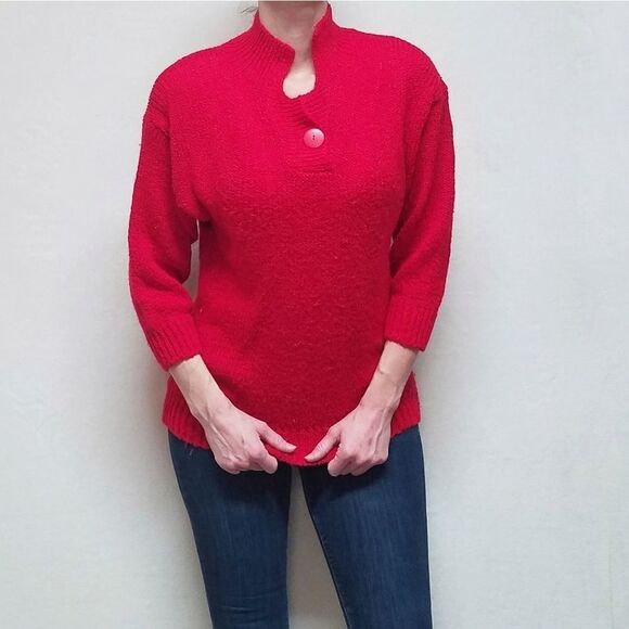 VINTAGE 70s Bristol Court Red Knit Ribbed Sweater - Picture 2 of 10